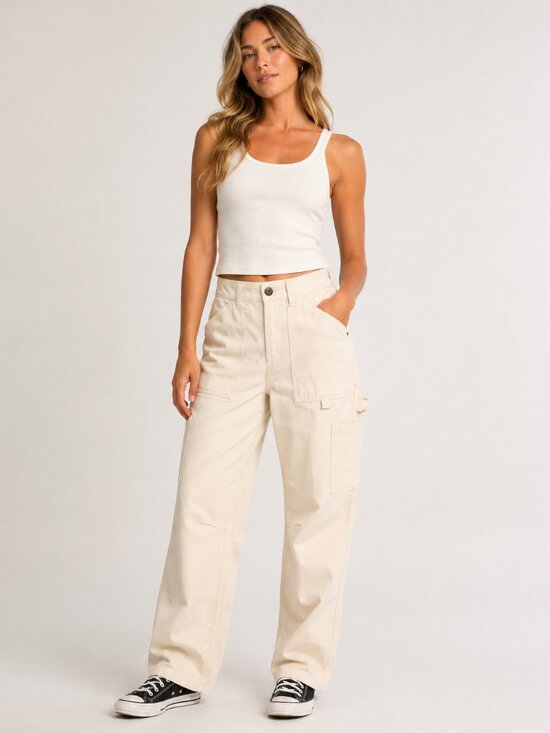 Billabong Pants - NWT Billabong Ula Pants Women’s Natural Beige Utility Carpenter Cargo Wide Leg